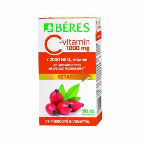BÉRES C-VITAMIN 1000mg RETARD filmtabletta CSIPKEBOGYÓ kivonattal + 2000NE D3-VITAMIN 90db