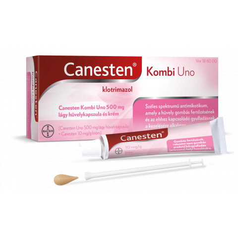 CANESTEN® KOMBI UNO 500mg lágy hüvelykapszula 1db és 10mg/g krém 20g