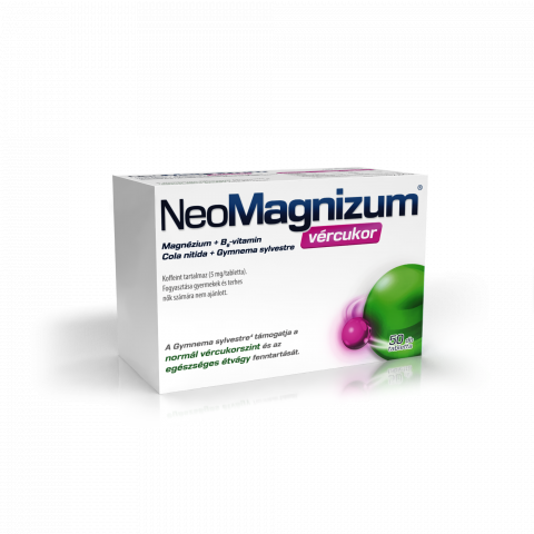 NEOMAGNIZUM VÉRCUKOR Magnéziumot, Cola nitida kivonatot, Gymnema sylvestre kivonatot és B6-vitamint tartalmazó  étrend-kiegészítő tabletta 50db