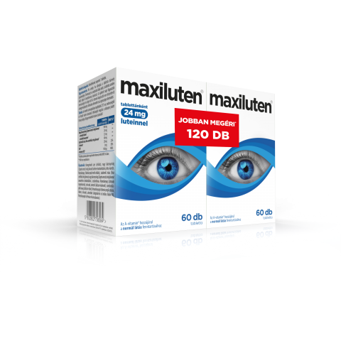 MAXILUTEN növényi kivonatokat, luteint, zeaxantint, A-vitamint, cinket és C-vitamint tartalmazó étrend-kiegészítő tabletta 120db