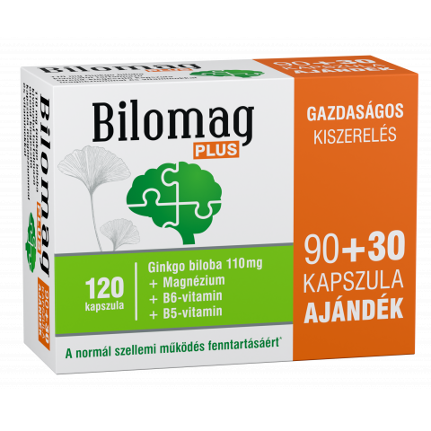 BILOMAG PLUS 110 mg Ginkgo biloba kivonatot tartalmazó étrend-kiegészítő kapszula 90db+30db