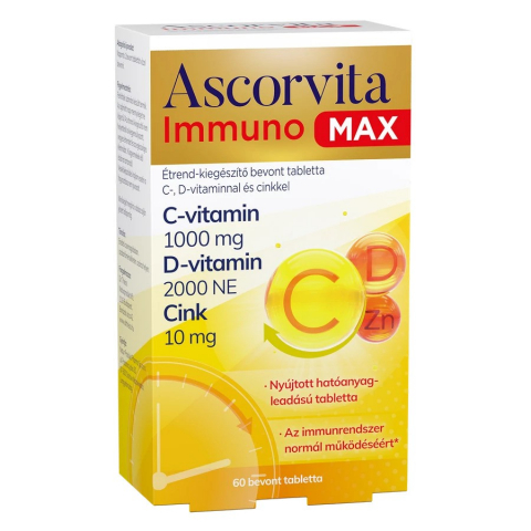 ASCORVITA IMMUNO MAX étrend-kiegészítő bevont tabletta C-, D- vitaminnal és cinkkel 60db