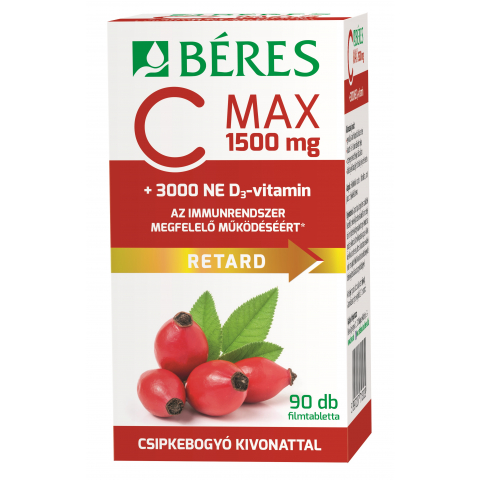 Béres C MAX 1500 mg RETARD filmtabletta csipkebogyó kivonattal + 3000NE D3-VITAMIN 90db