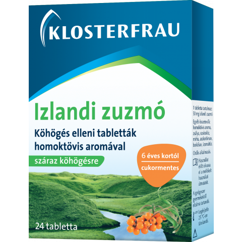 KLOSTERFRAU IZLANDI ZUZMÓ köhögés elleni tabletta homoktövis aromával 24db
